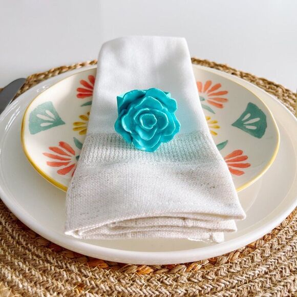 Elegant Rose Napkin Rings – Cyan Blue - Handmade - Wedding Party Event Planner - Picture 7 of 13